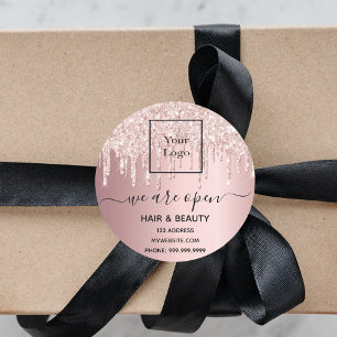 Adesivo Redondo Reabertura do logotipo beleza capilar salão rosa 