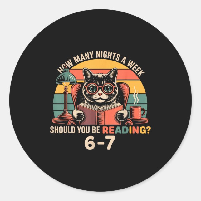 Adesivo Redondo Reading 67 Meme Englieacher In Funny 67 Retro Cat  (Frente)