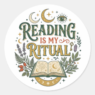 Adesivo Redondo Reading Is My Ritual Sticker Celestial Book Lover