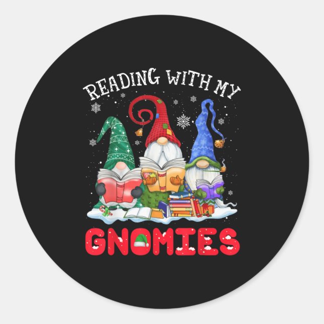 Adesivo Redondo Reading With My Gnomies Christmas Funny Gnomes Rea (Frente)