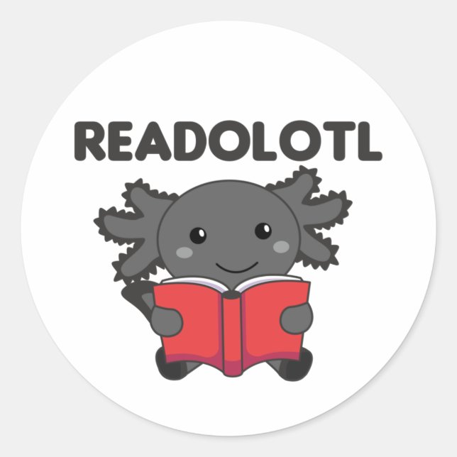Adesivo Redondo Readolotl Um Axolotl Que Lê Muitos Livros Clássico (Frente)
