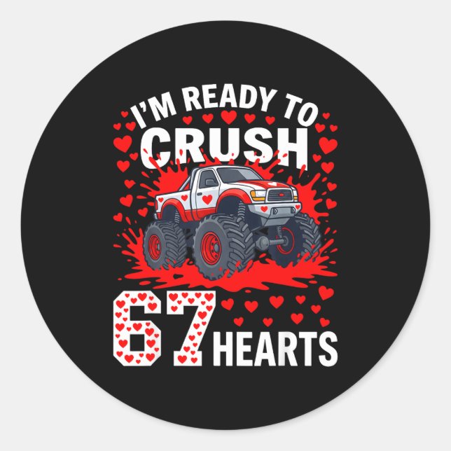 Adesivo Redondo Ready To Crush 67 Hearts Monster Truck Valentines  (Frente)