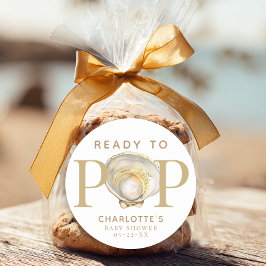 Adesivo Redondo Ready to Pop Little Pearl Ocean Baby Shower Favor