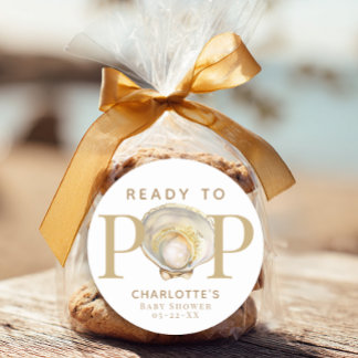 Adesivo Redondo Ready to Pop Little Pearl Ocean Baby Shower Favor