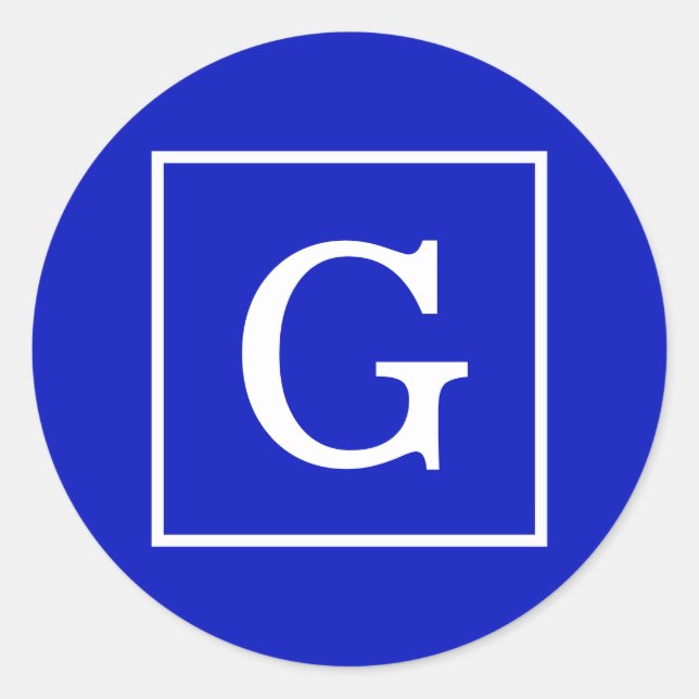 Adesivo Redondo Real Azul Branco com quadro inicial Monograma (Frente)