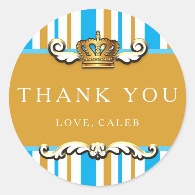 Adesivo Redondo Real Azul e Dourada Coroa do Partido Príncipe Favo (Frente)