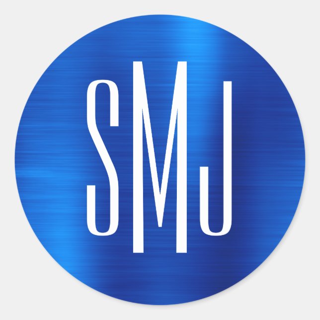 Adesivo Redondo Real Blue Foil Três Letras Monograma (Frente)