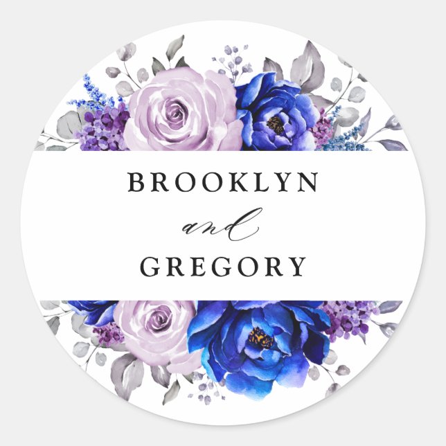 Adesivo Redondo Real Blue Lilac Purple Envelope Floral Clássico Ro (Frente)