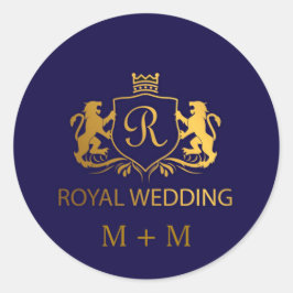 Adesivo Redondo Real Coroa Azul e Dourado Leões Personalizados de 