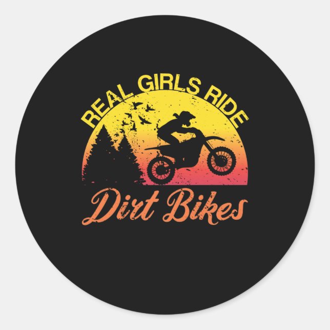Adesivo Redondo Real Girls Ride Dirt Bikes Motocross Sunset Stunt (Frente)