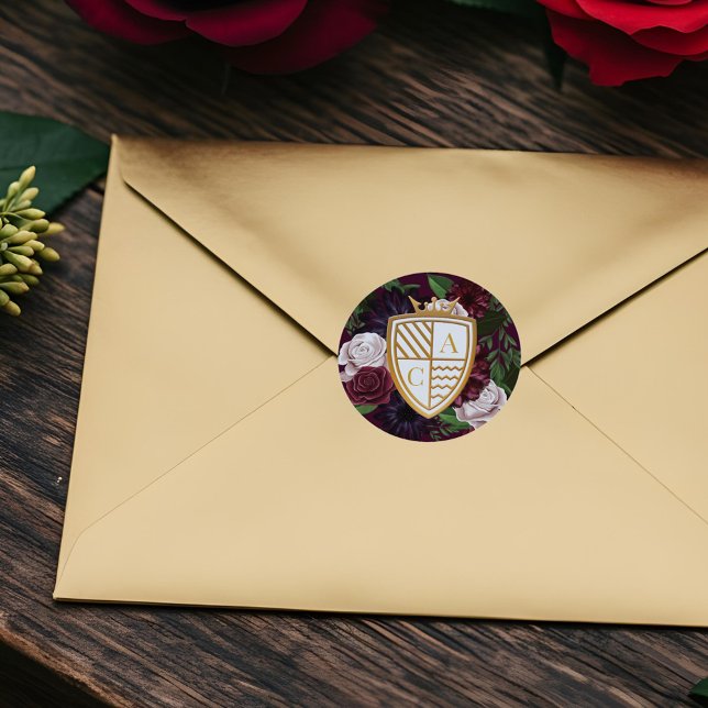 Adesivo Redondo Real Muse Medieval Fantasy Crest & Floral Weding (Royal Muse Medieval Fantasy Crest & Floral Wedding Classic Round Sticker)