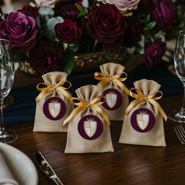 Adesivo Redondo Real Muse Medieval Fantasy Monograma Casamento Cre (Royal Muse Medieval Fantasy Monogram Crest Wedding Classic Round Sticker)