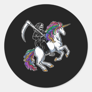Adesivo Redondo Reaper Riding Unicorn Rainbow Skeleton Halloween