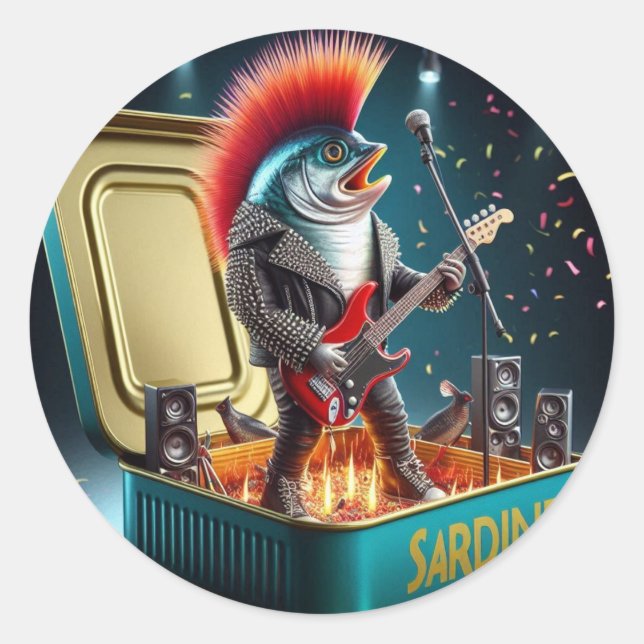 Adesivo Redondo  Rebel Sardine Punk Rock Attitude Crazy Style (Frente)