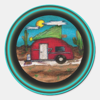 Adesivo Redondo Reboque de Natal com Árvore