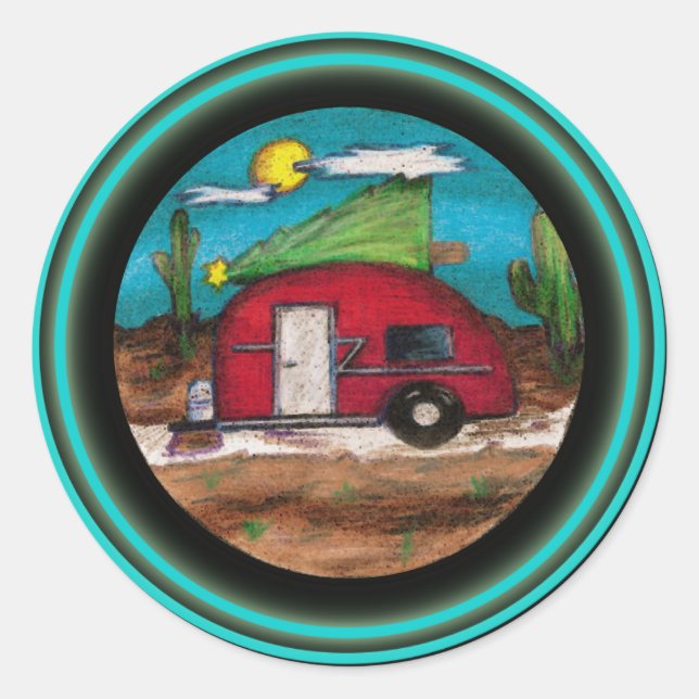 Adesivo Redondo Reboque de Natal com Árvore (Frente)