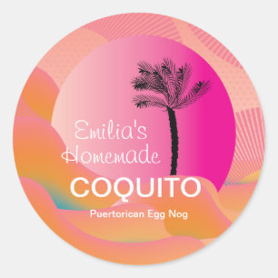 Adesivo Redondo Receita Caseira de Coquito Rosa Bebida