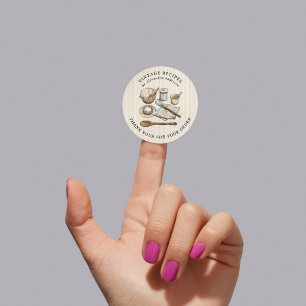 Adesivo Redondo Receita da padaria de Utensílios de Cozinhar em fo