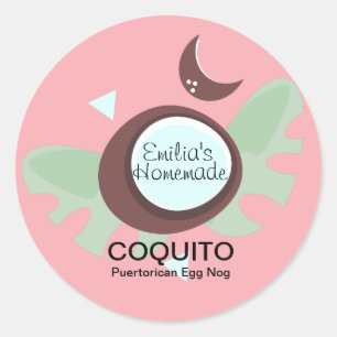 Adesivo Redondo Receita de Coquito Bebida Coco Leite de Ovo
