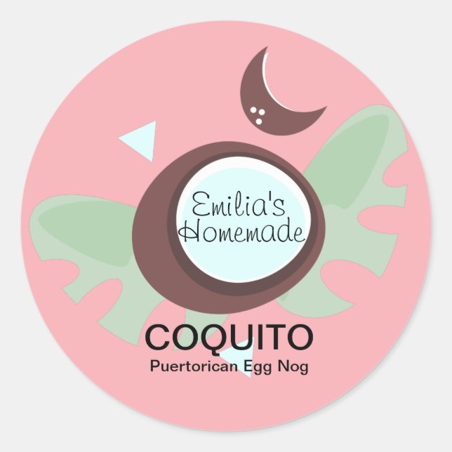 Adesivo Redondo Receita de Coquito Bebida Coco Leite de Ovo (Frente)
