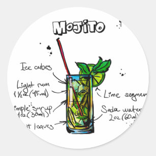 Adesivo Redondo Receita do cocktail de Mojito