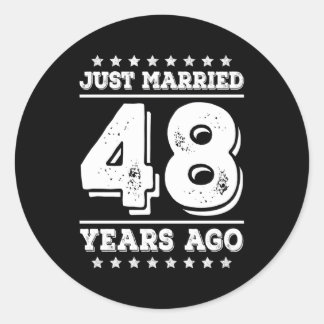 Adesivo Redondo Recem casados 48 Anos Atrás, 48º Aniversário De Ca