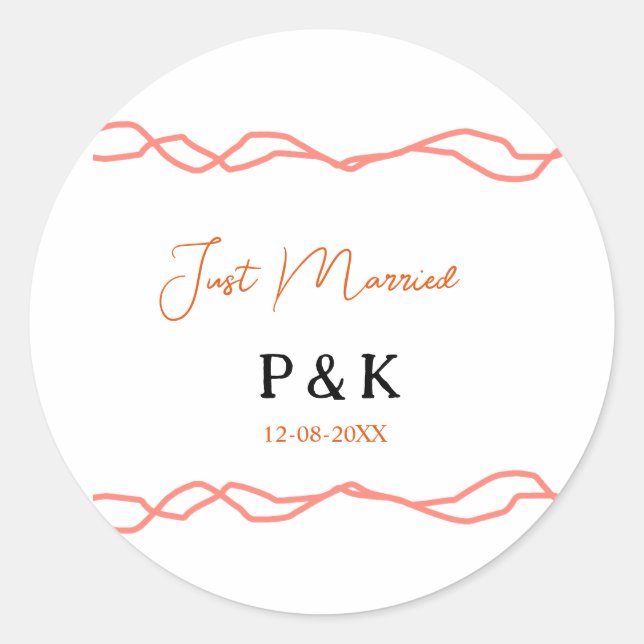 Adesivo Redondo Recem casados adicionar nome do casal data red vin (Frente)