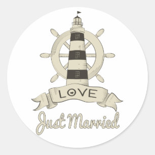 Adesivo Redondo Recém-Casados Âncora de Navio Marítimo Casamento B