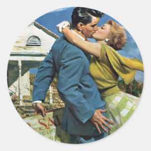 Adesivo Redondo Recém-casados de Amor e Romance Vintage Compram Pr