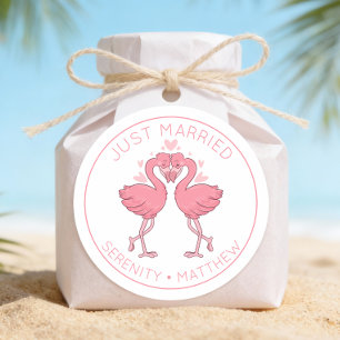 Adesivo Redondo Recém-Casados Flamingos Rosa Casamento Tropical na