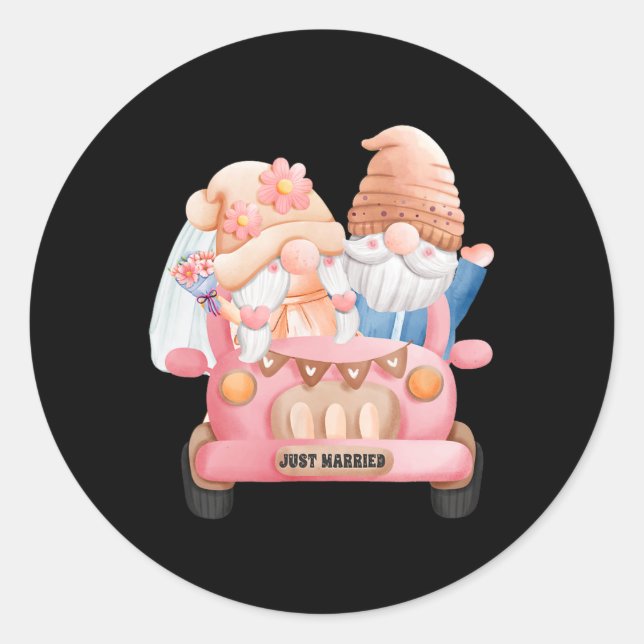 Adesivo Redondo Recem casados Gnomo Newlywn Nolywn Groom Co (Frente)