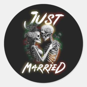 Adesivo Redondo Recem casados Halloween Skeleton Bride E Grove Nós