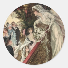 Adesivo Redondo Recém-casados Vintage, Noiva Vitoriana Lançando Bu