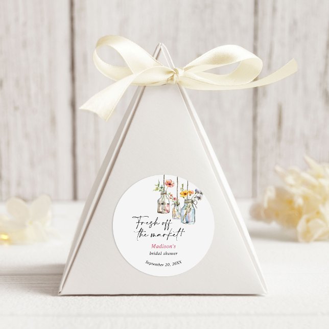 Adesivo Redondo Recém-saído do Mercado Pote Floral Noiva Shower (Criador carregado)