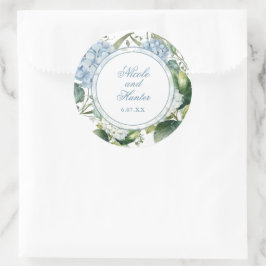 Adesivo Redondo Recepção de Casamento Floral com Aquarela Azul Des