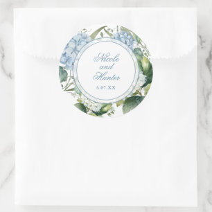 Adesivo Redondo Recepção de Casamento Floral com Aquarela Azul Des