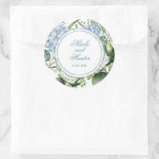 Adesivo Redondo Recepção de Casamento Floral com Aquarela Azul Des