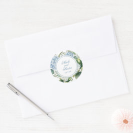 Adesivo Redondo Recepção de Casamento Floral em Aquarela Azul Desb