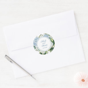 Adesivo Redondo Recepção de Casamento Floral em Aquarela Azul Desb