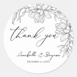 Adesivo Redondo Recepção de casamento Floral Moderna Minimalista