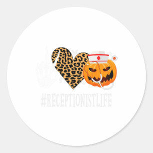 Adesivo Redondo Recepcionista Peace Love Pumpkin Divertido Hallowe