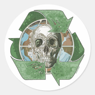 Adesivo Redondo Recicl ou morra crânio
