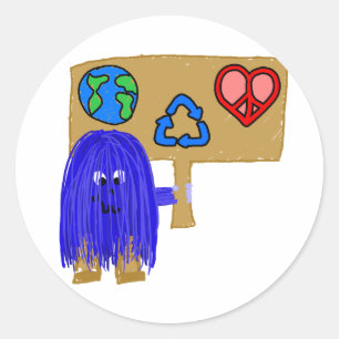 Adesivo Redondo reciclar azul da paz do amor da terra