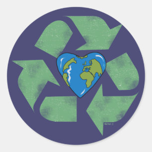 Adesivo Redondo Reciclar Earth Heart Sticker
