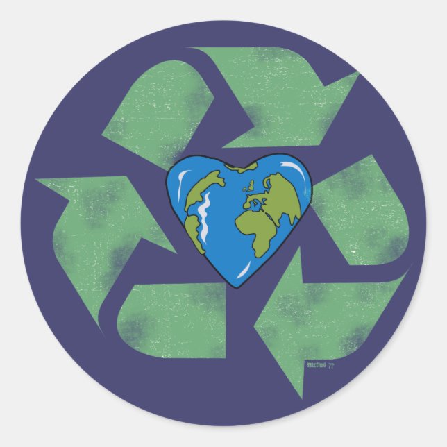 Adesivo Redondo Reciclar Earth Heart Sticker (Frente)