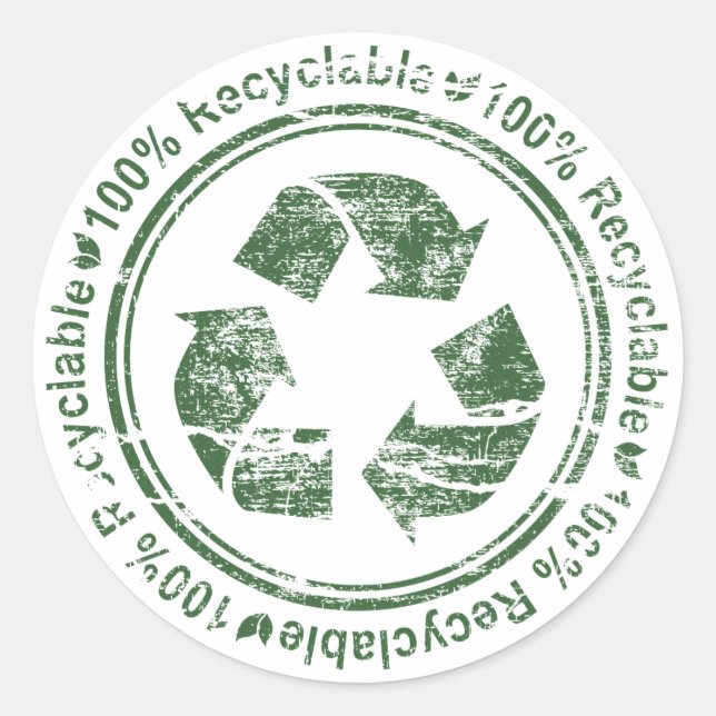 Adesivo Redondo Reciclar ~ Reciclável Reuse Terra Verde (Frente)
