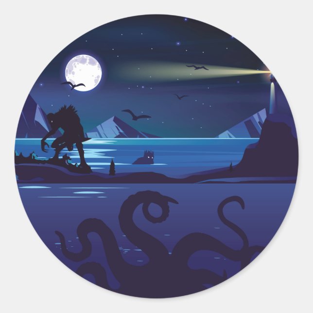 Adesivo Redondo Recife do Diabo Innsmouth Deep Ones Lovecraft (Frente)