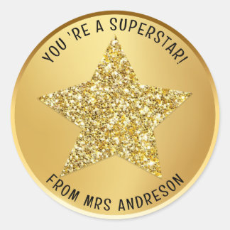Adesivo Redondo Recompensa personalizada de professores super-estr