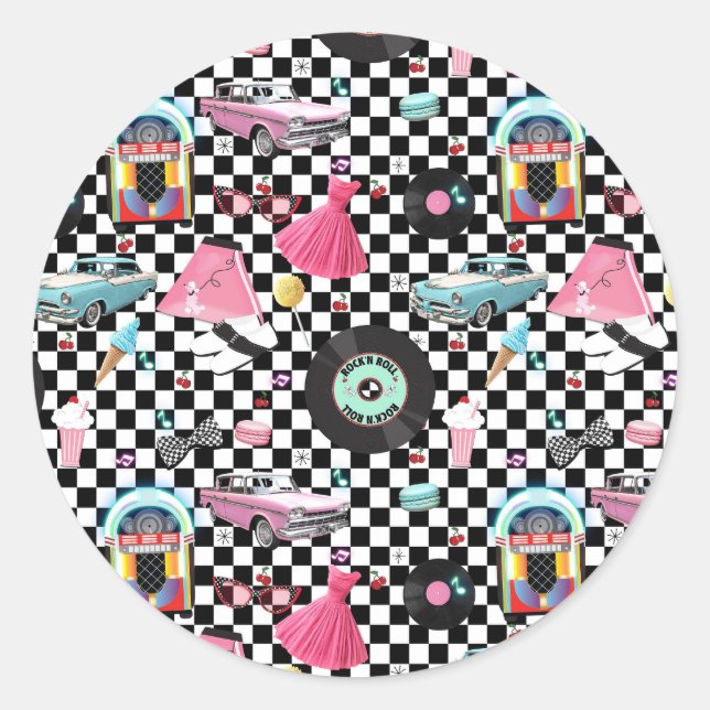 Adesivo Redondo Recorde Retro Anos 50 Festa Década de 50 Brinde (Frente)