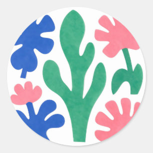 Adesivo Redondo Recortes Florais em Estilo Matisse Ousado